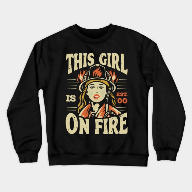 Fierce Firefighter Beauty Girl 00 Crewneck Sweatshirt by ArtMichalS